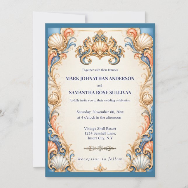 Invitación de boda de lujo de caballito de mar dec (Anverso)