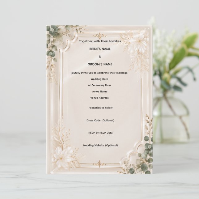 Invitación de boda de lujo de champán dorado de ac (Anverso de pie)