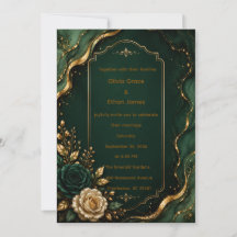 Invitación de boda de lujo de mármol esmeralda y o