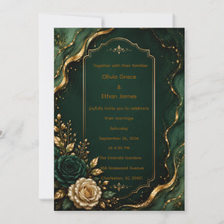 Invitación de boda de lujo de mármol esmeralda y o