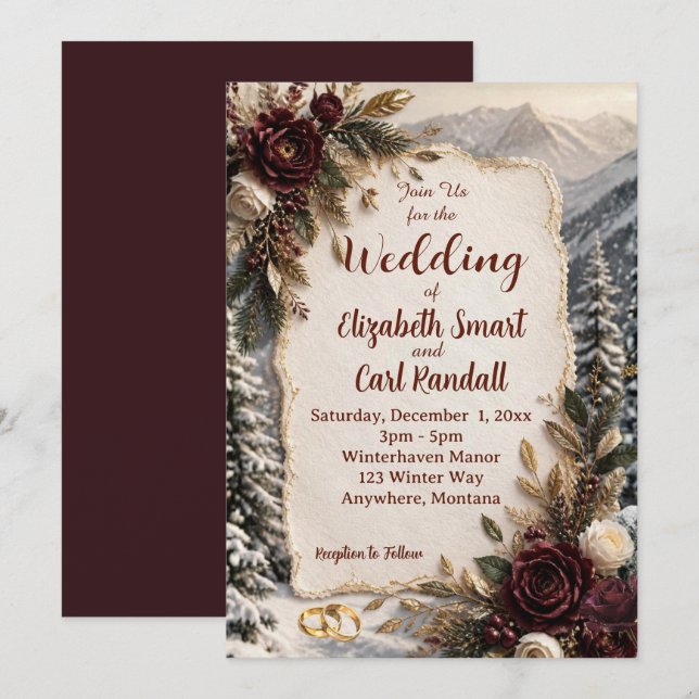 Invitación de Boda de Lujo de Montaña de Invierno (Anverso / Reverso)