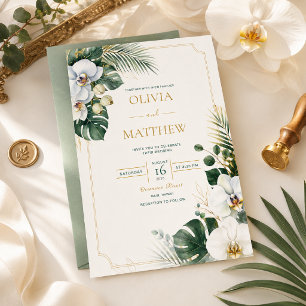 Invitación de boda de lujo de orquídea tropical