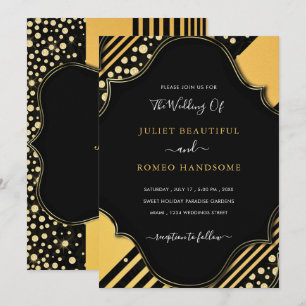 Invitación de boda de lujo dorada enmarcada en oro