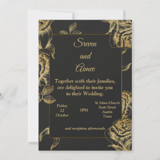 Invitación de boda de lujo, dorado y negro