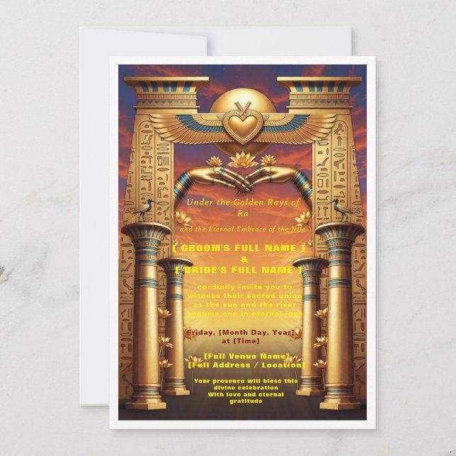 Invitación de Boda de Lujo Egipcia | Unión Bajo (Anverso)