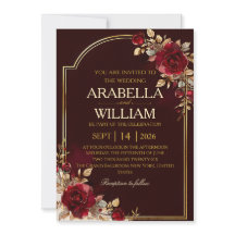 Invitación de boda de lujo elegante borgoña