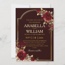Invitación de boda de lujo elegante borgoña