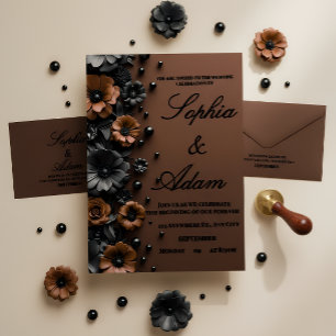 Invitación de boda de lujo en 3D con flores de bro
