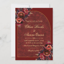 Invitación de boda de lujo en burgundy y dorado