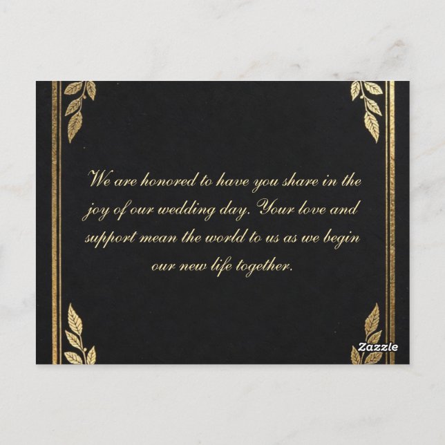 Invitación de boda de lujo en negro y dorado - Ele (Reverso)