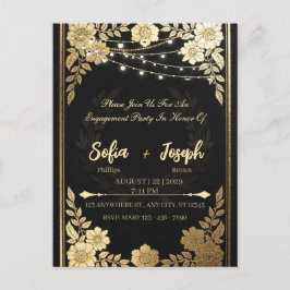 Invitación de boda de lujo en negro y dorado - Ele