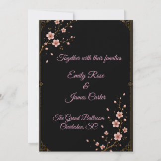 Invitación de boda de lujo en negro y sakura