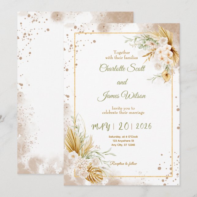Invitación de boda de lujo en oro (Anverso / Reverso)