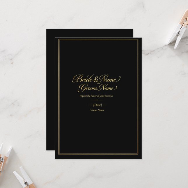 Invitación de Boda de Lujo en Oro | Negro & G Eleg (Anverso/Reverso In Situ)