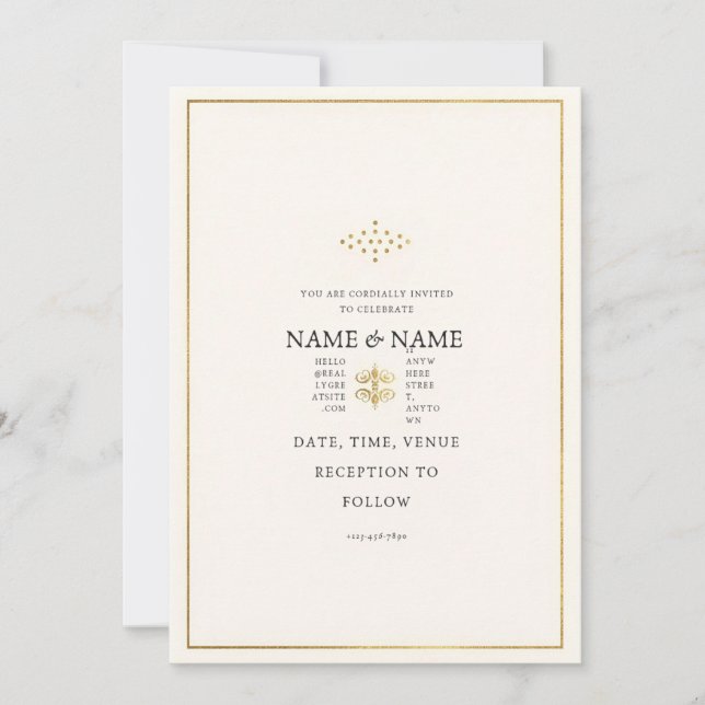 Invitación de boda de lujo en oro y crema moderna (Anverso)