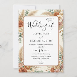 Invitación de boda de lujo floral terracota boho