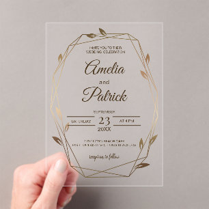 Invitación de boda de lujo geométrica botánica dor
