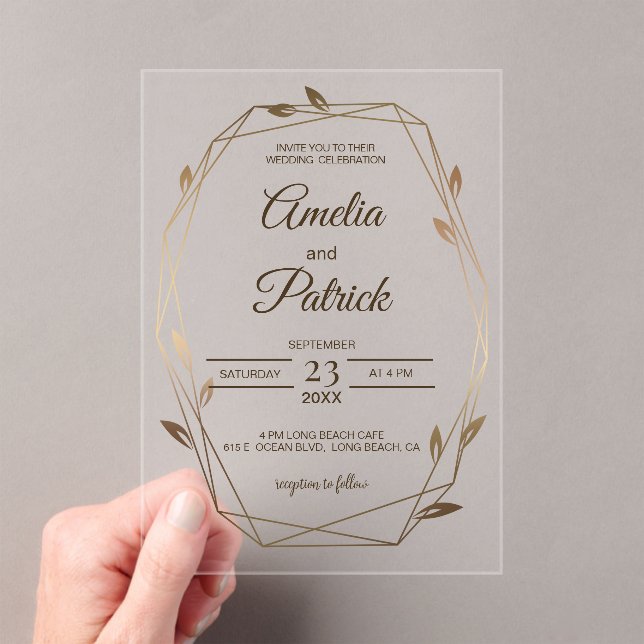 Invitación de boda de lujo geométrica botánica dor (Insitu (portátil))
