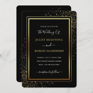 Invitación de Boda de Lujo Marco Dorado Oro Negro