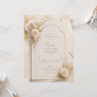 Invitación de boda de lujo marfil y oro