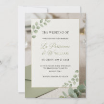 Invitación de boda de lujo minimalista verde salvi