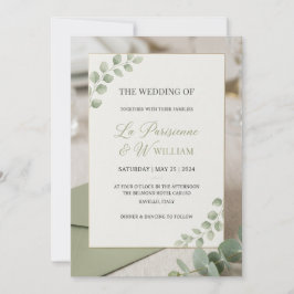 Invitación de boda de lujo minimalista verde salvi