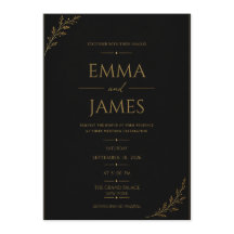 Invitación de boda de lujo negra y dorada.
