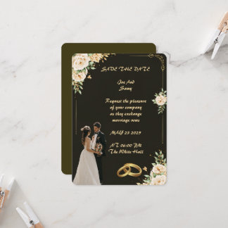 Invitación de boda de lujo negra y dorada