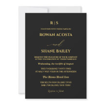 Invitación de boda de lujo negra y dorada