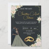 Invitación de boda de lujo negra y dorada