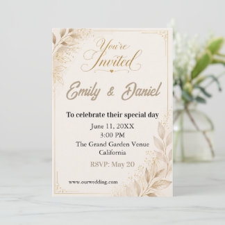 Invitación de Boda de Lujo Personalizada Beige Dor