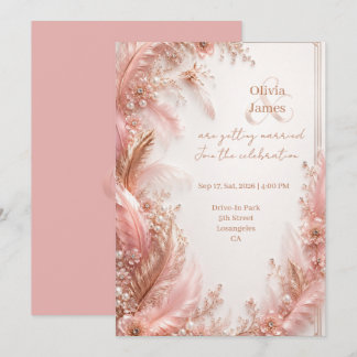 Invitación de boda de lujo rosa rubor