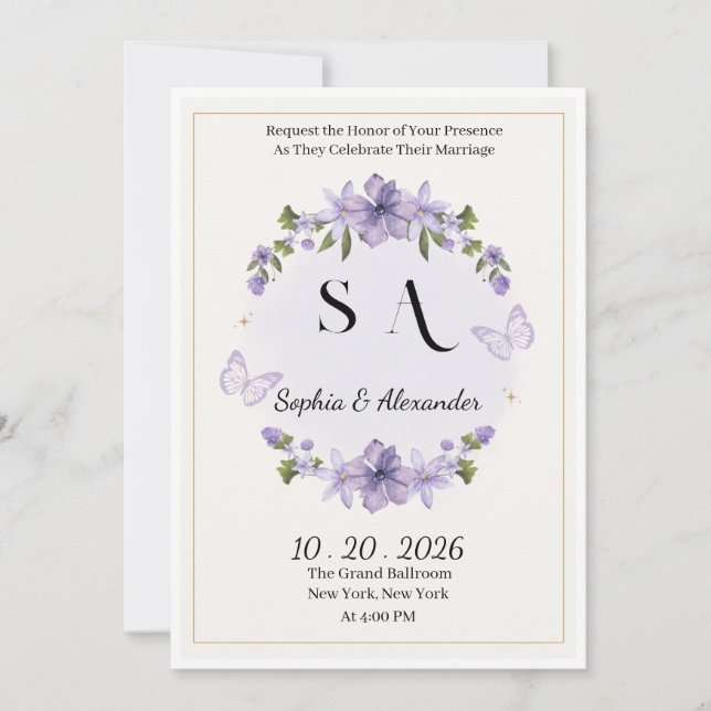 Invitación de boda de lujo Sophia & Alexander | El (Anverso)