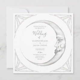 Invitación de boda de luna Art Deco dibujada a man