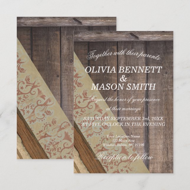 Invitación de boda de madera bohemia (Anverso / Reverso)