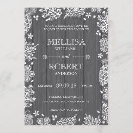 Invitación de boda de madera con hojas de encaje