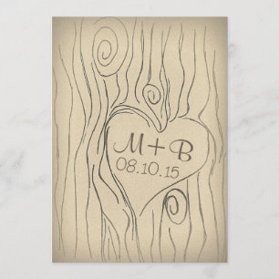 invitación de boda de madera de árbol tallado vint