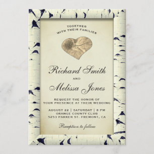 Invitación de boda de madera de corteza de abedul