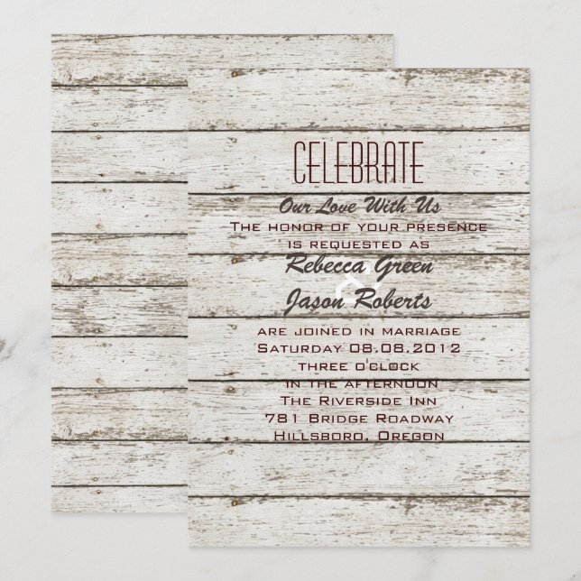 invitación de boda de madera de granero rústico vi (Anverso / Reverso)