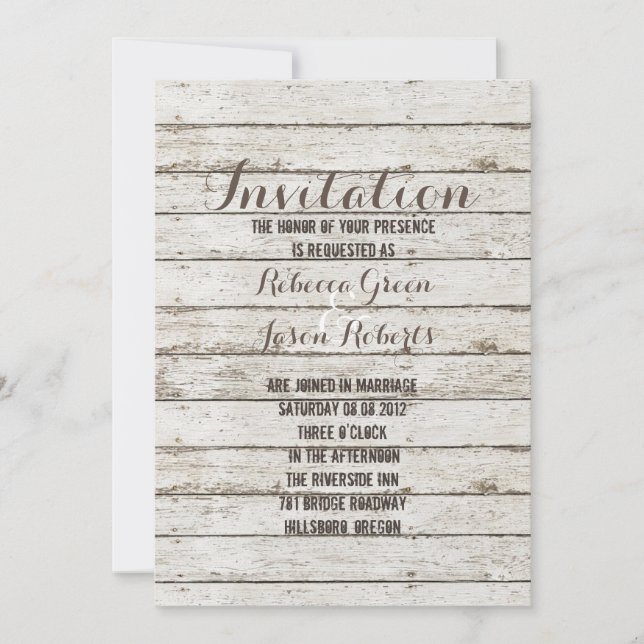 invitación de boda de madera de granero rústico vi (Anverso)