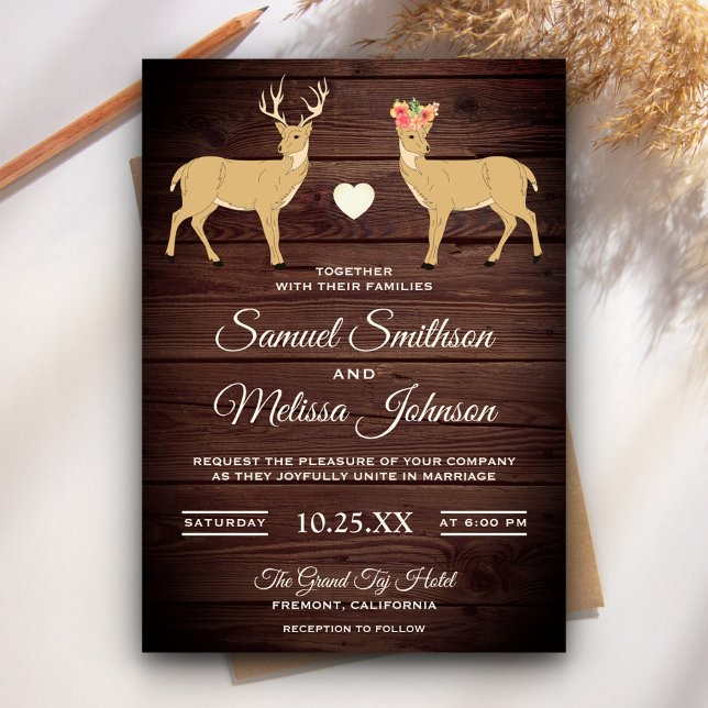 Invitación de boda de madera rústica con ciervos r (Subido por el creador)