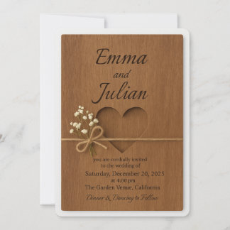 Invitación de boda de madera rústica con recorte d