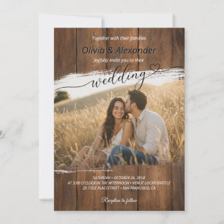 Invitación de boda de madera rústica de campo con