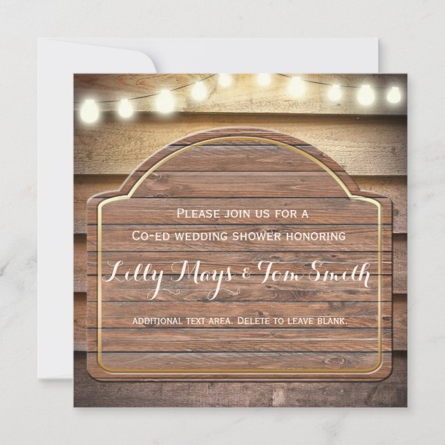 Invitación de boda de madera rústica de Lodge (Anverso)