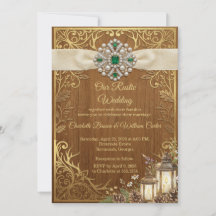 Invitación de Boda de Madera Rústica de Lujo en Or