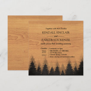 Invitación de boda de madera rústica del bosque 5.