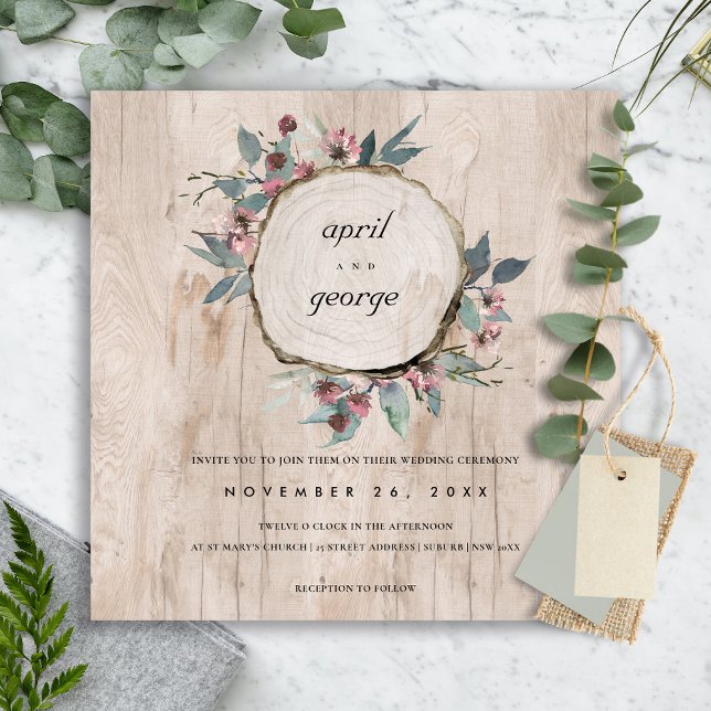 INVITACIÓN DE BODA DE MADERA RÚSTICA PINK VERDE FL (Subido por el creador)
