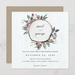 INVITACIÓN DE BODA DE MADERA RÚSTICA PINK VERDE FL