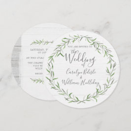 Invitación de Boda de Madera Rústica y Hojas Botán