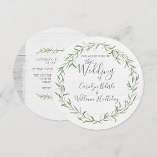 Invitación de Boda de Madera Rústica y Hojas Botán